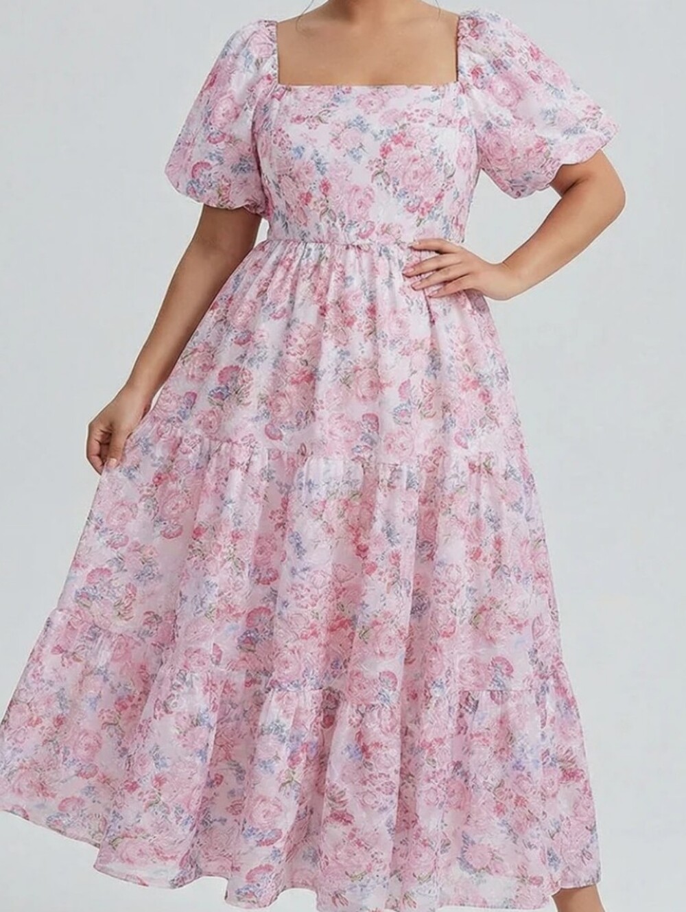 NEW NWT Floral Pink Curveins Square-Neck Maxi Dress SZ 4XL
